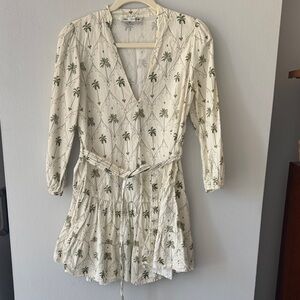 Zara White and Green Long Sleeve Dress